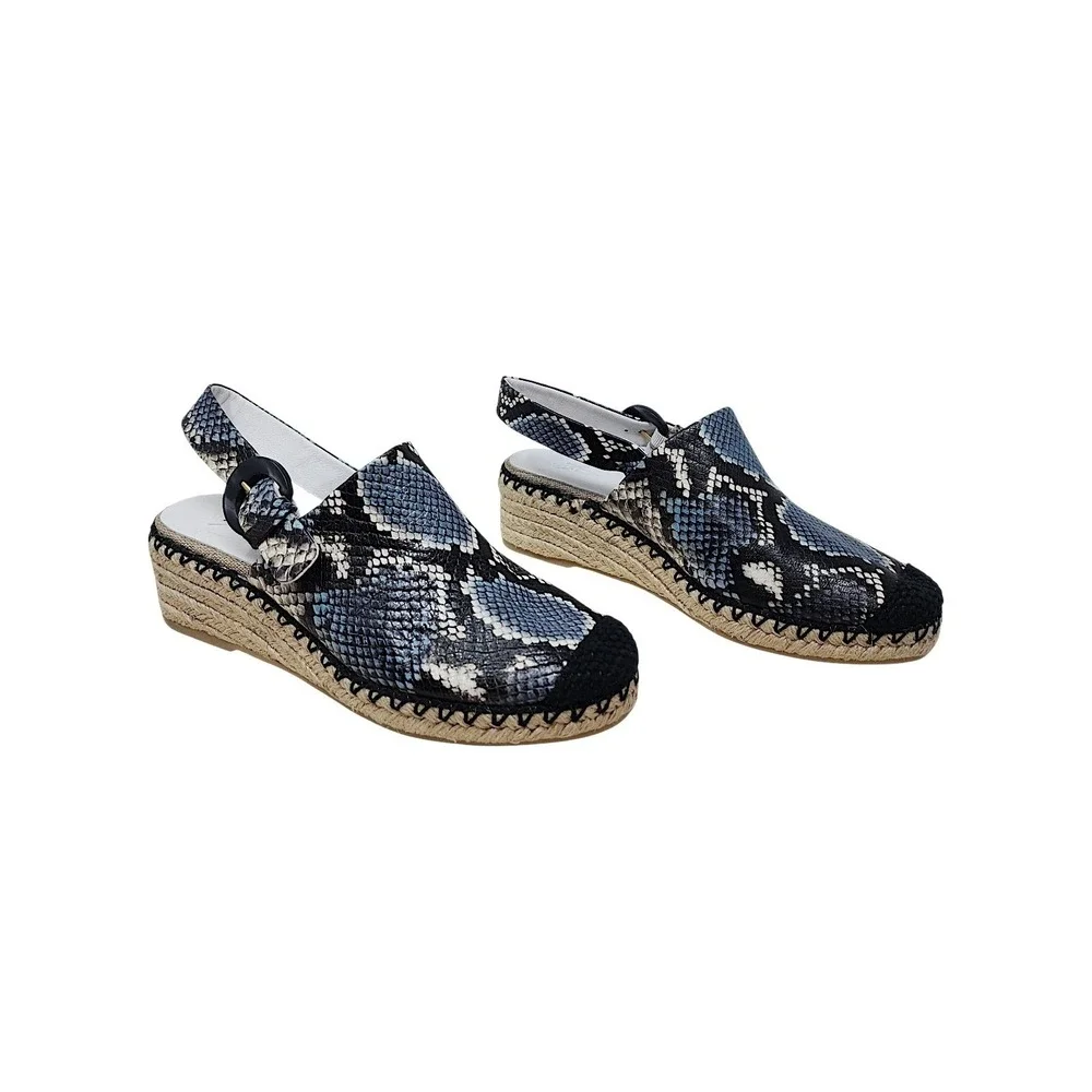 Vince Glyn Espadrille Wedge Sandals 6 Wom Slingback Blue Snake Skin Leather NEW